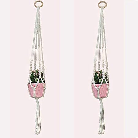 Wonderland ( Pack of 2) Macrame Plant Hanger for Indoor Outdoor Hanging Plant Holder Cotton Rope Flower Home Decor