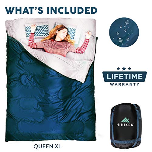 HiHiker Double Sleeping Bag Queen Size XL for Camping, Hiking