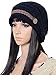 ELACUCOS Women Winter Beanie Cabled Checker Pattern Knit Hat Button Strap Cap Black