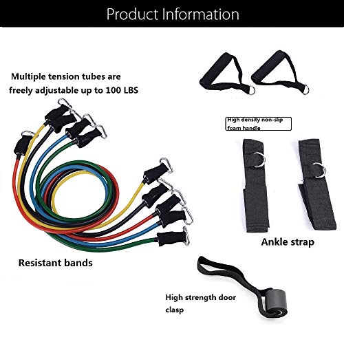 Resistance Band Set 11pcs ,Workout Bands Include 5 Exercise Bands, Door Anchor, Foam Handles, Carrying Bag for Resistance Training , Physical Therapy, Home Workouts-Stackable Up to 100lbs