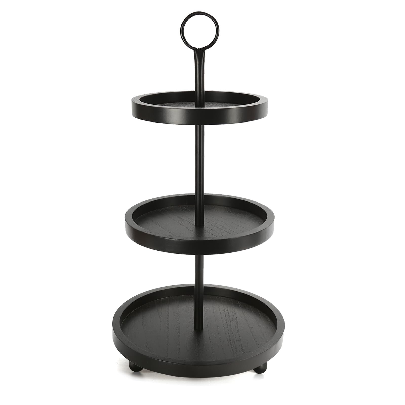 Photo 1 of Wooden 3 Tiered Tray Stand, Farmhouse Round Black 3 tier Decorative Tray for Home Kitchen Table Decor, Serving Tray for Coffee Bar Party Weddding Holiday Decorations Fruits and Cupcake Display