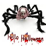 Halloween Large Spider Decoration, Jumbo Horror Skeleton Spider Prank Prop with Vivid Red Eyes and Scarf Foam Props for Indoor Outdoor Yard Scary Realistic Araneid Hallowmas Party Supplies Décor