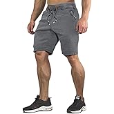 CRYSULLY Mens Athletic Gym Shorts Cotton Jogger Running Workout Jersey Zipper Pocket Sweat Shorts