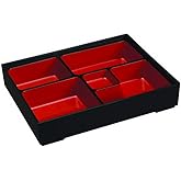 Happy Sales HSLQ-RTG108, Japanese Sushi Tray Lunch Box Bento box Traditional Plastic Lacquered Box for Restaurant or Home Made in Japan, Rectangle Design Red and Black