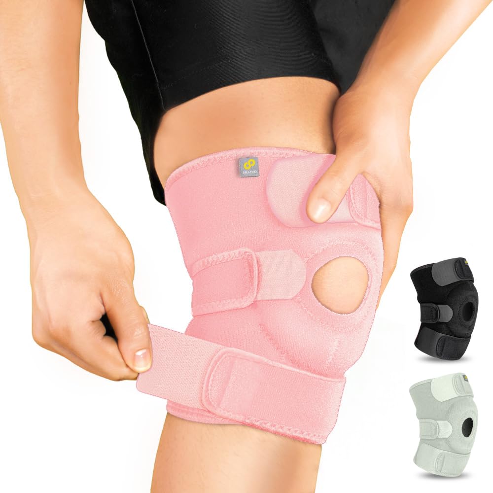 BRACOO Knee Support Brace with Patellar Pad for Men & Women – Adjustable Compression Knee Brace Sleeve for Arthritis, Runner's Knee, Running, Gym, Football, KS10 (Pink)