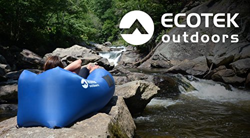 EcoTek Outdoors Premium Inflatable Air Hammock Version 2.0 Lounge with Upgraded Fabric, Elastic Pockets, Aluminum Alloy Stakes, and Carry Bag (Ocean Blue)
