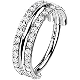 Pierced Owl - 16GA G23 Implant Grade Titanium Stacked Double CZ Crystal Lined Hinged Segment Ring
