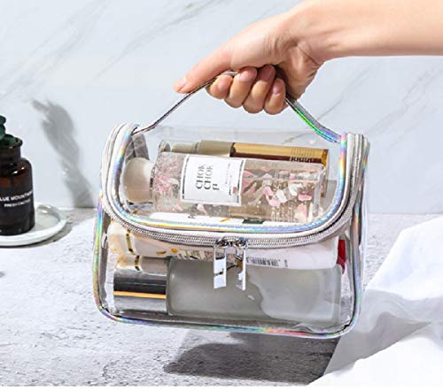Heavy Duty Large Clear Cosmetic Bag Waterproof Transparent Travel Toiletry Makeup Storage Bags With Handle and Zipper (Grey)