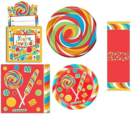 Sugar Buzz Candy Party Pack (Plates,Napkins,Invitations,Table cover)
