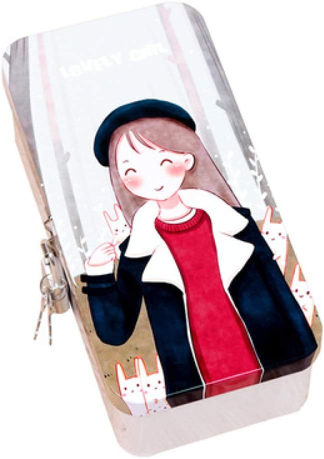 Rectangular Pencil Case Primary School Student With Lock Double-Layer Children Pencil Case Starry Iron Box Stationery Box Female Student Supplies F 16.7 * 8.5 * 5.7Cm