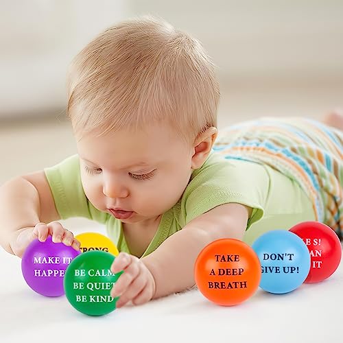 LovesTown 18PCS Inspirational Stress Relief Balls, Motivational Stress Balls 2 Inch Colorful Foam Squeeze Balls with Positive Quetos for Kids Adults Anxiety Fidget Sensory Hand Exercise