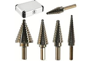 5PCS Step Drill Bit Set Carbon Steel HSS Cobalt Titanium Conical 50 Sizes Aluminum Case for Construction Carpentry Metal, Gol