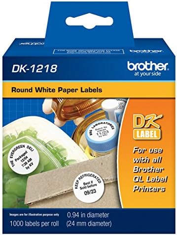 Brother DK1218 self adhesive round Labels, 1000 Labels Per Roll for Brother QL-580N, QL580N Label Printer