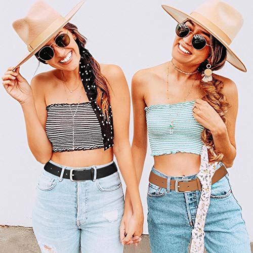 Women Casual Leather Belt for Jeans, Fashion Ladies Waist Dress Belt M, Black