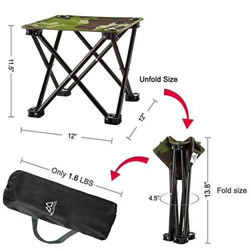 Folding Camping Stool, Mini Folding Stool Portable, Mini Portable Chair for Beach, Picnic Party, Camping, Barbecue, Fishing, Hiking, 600D Oxford Cloth with Portable Bag,12"x12"x11.5"(Green Camouflage)