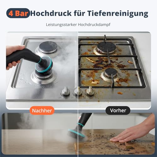 Nettoyeur Vapeur à Main 2500 W – 4 Bars, Chauffe en 15 s, Vapeur à 105°C pour Désinfection, Réservoir 1250 ml, 6 Niveaux de Puissance pour Cuisine, Salle de Bain, Voiture et Carrelag (23 Accessoires)