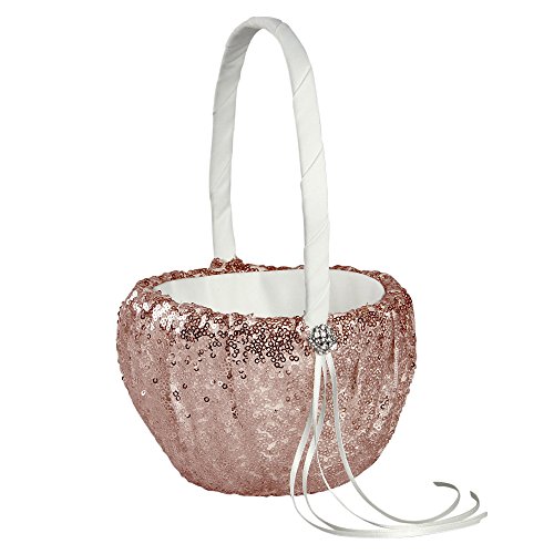 Ivy Lane Design Elsa Shiny Sequin Flower Girl Basket, Blush
