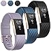 UMAXGET Compatible with Fitbit Charge 2 Bands, 3-Pack Soft Silicone Sport Adjustable Wristband Special Edition with Rose Gold Buckle for Men Women (Small, Black+Lavender+Slate)