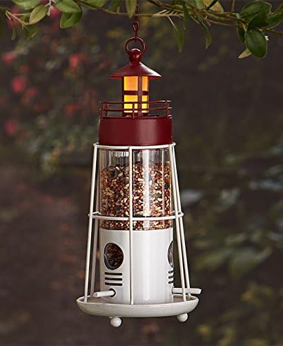 Amazon Com Solar Lighthouse Bird Feeder Red Garden Outdoor
