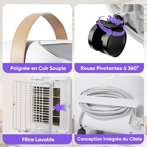 16L/Day Air Dehumidifier, Electric Dehumidifier, 24H Timer, Child Lock, Anti-Overflow Protection, 110m³ (45 m²), for Home, Apartment, Bathroom, Cellar