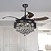 Parrot Uncle Ceiling Fan with Lights 46 Inch LED Ceiling Fans Retractable Blades Modern Crystal Chandelier Fan Black with Remote Control, Replaceable 4000K Cool White Lights, Not Dimmable