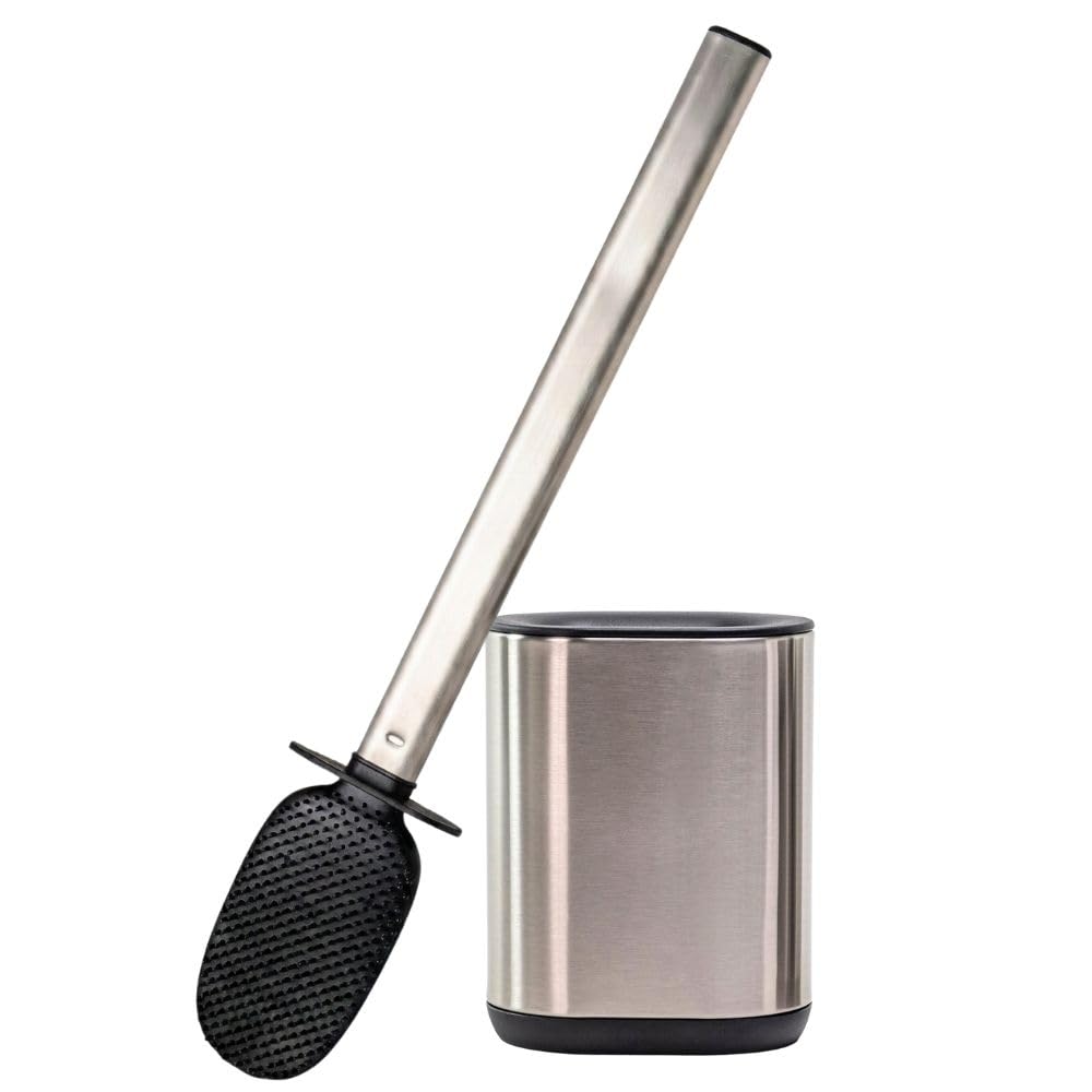 Erreke Silicone Toilet Brush with Stainless Steel Holder, Flexible TPR WC Brush for Better Cleaning, Wall Mount without Drilling, Hygienic and Durable, Silver Colour (Stainless Steel Silver)