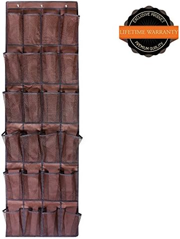 HYON Over the Door Shoe Orangizer 24 Large Mesh Pocket Hanging Closet Door with 3 Hooks (19" W 66" L,Brown)