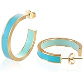 TaYolnFaSo Chunky Gold Earrings for Women C Shaped Round Hoop Earrings 18K Gold Plated Stainless Steel Enamel Earrings Jewelry Gift