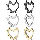Beebeecraft 3 Pairs Heart Rivet Earrings 304 Stainless Steel Huggie Hoop Spike Earrings Punk Goth for Women Men Gift