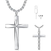 CEKAMA Sterling Silver Cross Urn Necklaces for Men & Women Cremation Memorial Pendant With 20"/22"/24"+2" Chain Exquisite Jewelry(with Gift Box)