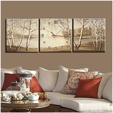 Wall Clocks Large Decorative Modern Country Style Tree in Canvas 3pcs Wall Clocks Large Decorative Luxury, Wall Clock Decorative Kitchen (1, 16"x16")