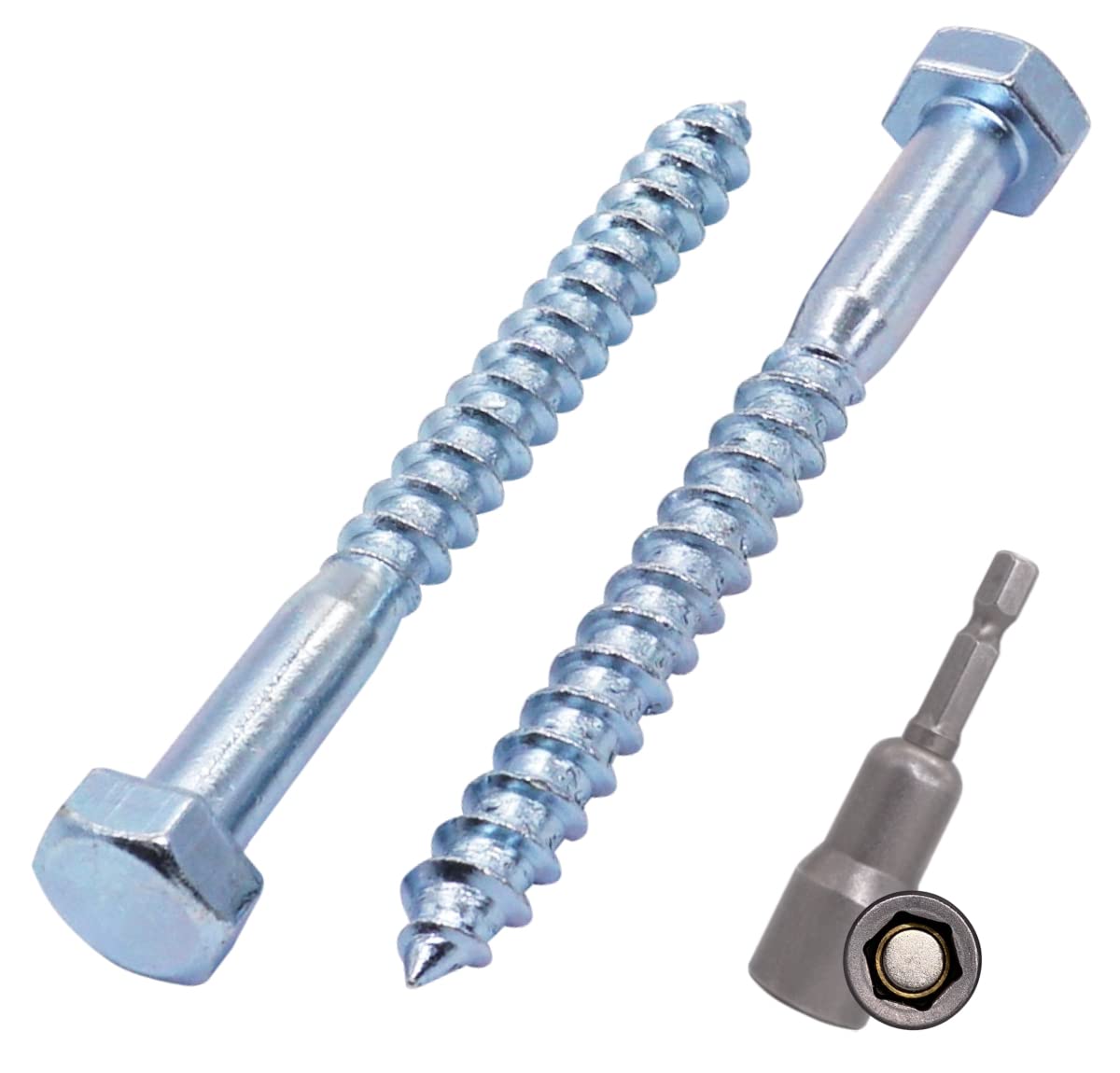 SKIR'CO (10 pcs) DIN 571 Zinc Plated Steel Hexagon Wood Screws M8 x 80 mm, Coach Screws, Hex Screw, Lag Bolts (With Magnetic Hex Bit) โ image 1