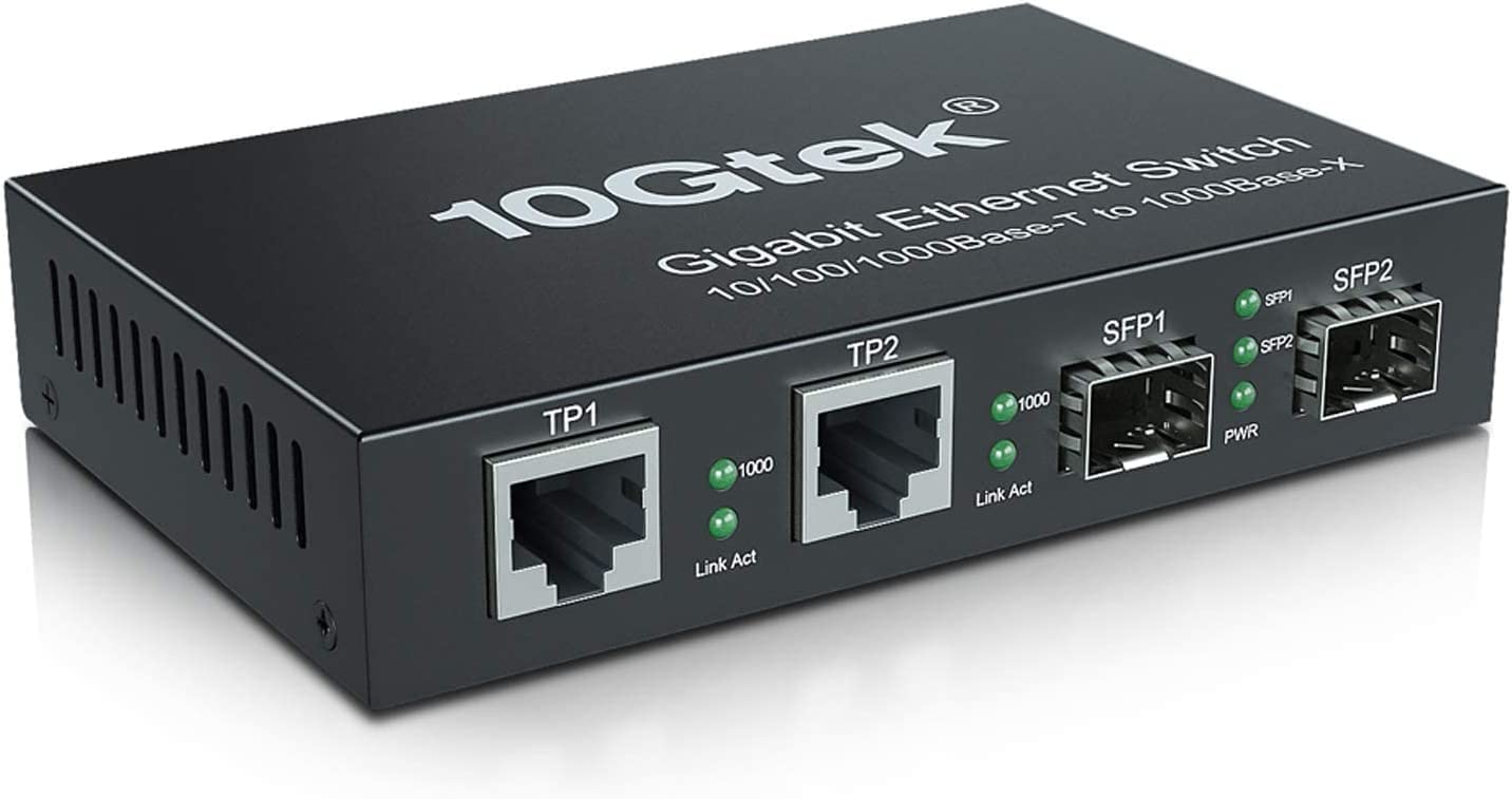 10Gtek 4-Port Gigabit Ethernet Fiber Switch, with Two SFP Slots (1000M), Without Transceiver