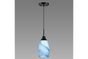 Viinew Mini Glass Pendant Light 1-Pack 4.72" Hwith Handblown Blue Marble Art Oval Glass Lamp Ceiling HangingLight,for Dining Room,Kitchen,Foyer,Hallway