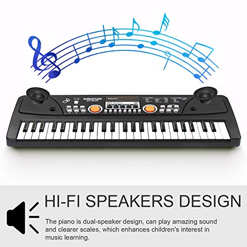 SAOCOOL Piano for Kids, 49 Keys Multi-Function Charging Electronic Kids Piano Keyboard Educational Toy Suitable for Children Over 3 Years Old (Pink) (Dark Black)