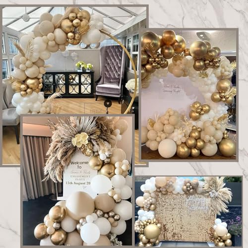 TERRIFI 156 PCS White Sand Gold Balloons Garland Arch Kit, White Nude and Metallic Chrome Gold Balloons for Boho Wedding, Baby Shower, Bridal Shower, Engagement, Anniversary, Birthday Decorations