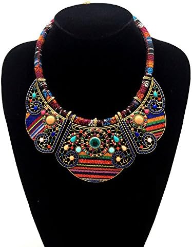 2016 New women bohemia necklace&amp;pendants multicolor statement choker necklace za antique tribal ethnic boho jewelry mujer bijoux (Red)