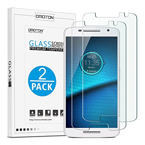 [2-Pack] Moto Motorola Droid Maxx 2 / Moto X Play Tempered Glass Screen Protector, OMOTON for Moto Motorola Droid Maxx 2 / Moto X Play with [9H Hard] [Crystal Clear] [Scratch Resist] [Bubble Free]