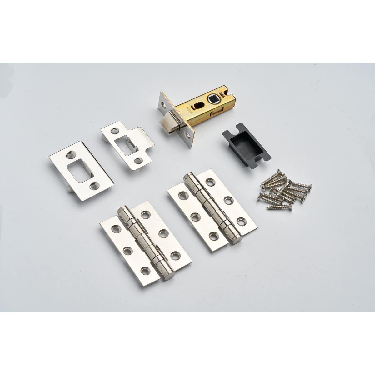 Hardware-Solutions - Tubular Latch 64mm and Ball Bearing Hinges 76mm - Premium Design - Polished Stainless Steel - Fixings Included