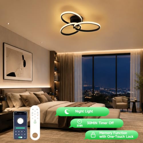 OTREN 47 cm 40 W LED Living Room Ceiling Lamp with Remote Control | 3000K-6500K, Night Light, Timer, Memory Function, Black Ceiling Light for Bedroom, Kitchen