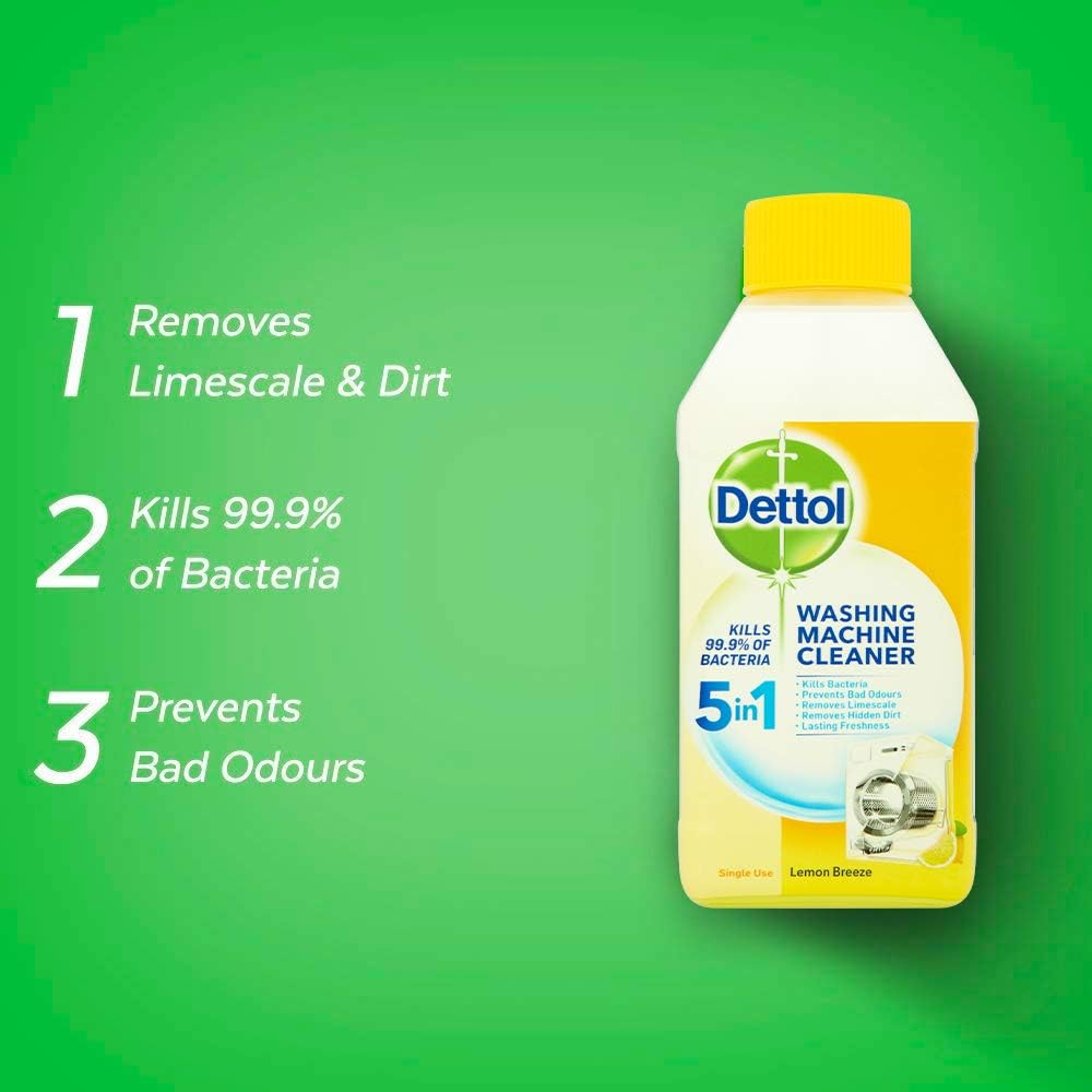 Dettol, Washing Machine Cleaner, Lemon, 1.5L (250ml x 6pck) Antibacterial, Removes Bacteria, Odours - Image 3
