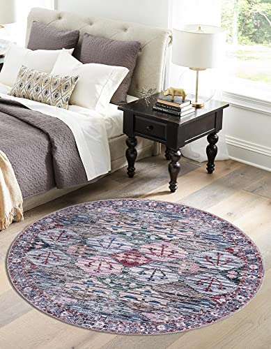 Unique Loom Mangata Collection Area Rug - Maya (Round 3' 11" x 3' 11", Multi/Bl…