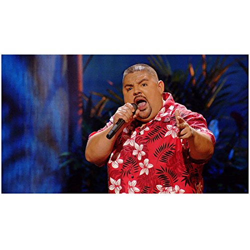 Gabriel Iglesias 8 Inch x 10 Inch photograph The Fluffy Movie: Unity Through Laughter (2014) Holding Mic Wearing Red Flowered Shirt kn