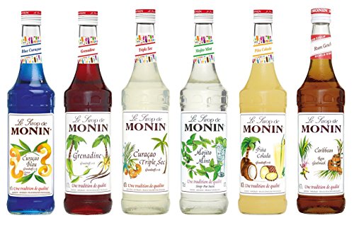 Monin Cocktail Set (6 x 0.7l Flaschen: Curacao Blue, Curacao Triple Sec, Grenadine, Mojito Mint, Pina Colada, Rum…
