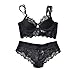 Bluewhalebaby Sexy Underwire Push Up Embroidered Lace Bra and Panty Set Black 34B