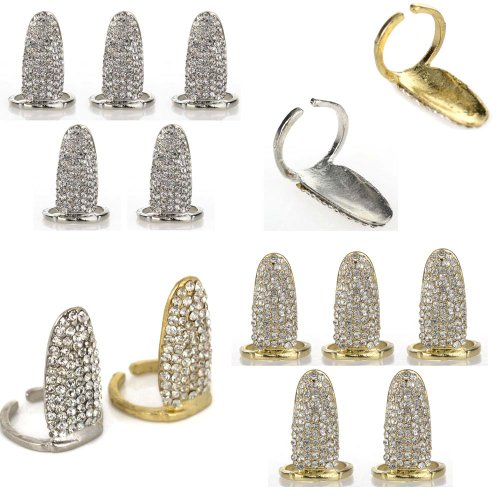 10pcs punk tone full crystal knuckle finger nail ring