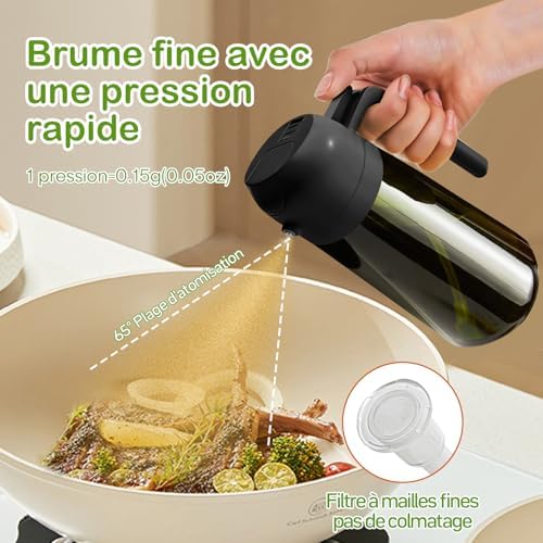 470 ml pulvérisateur d'huile foncé anti-lumière de cuisson 2 en 1 flacon de qualité alimentaire Bouteille en verre vert de pour la cuisine (noir)