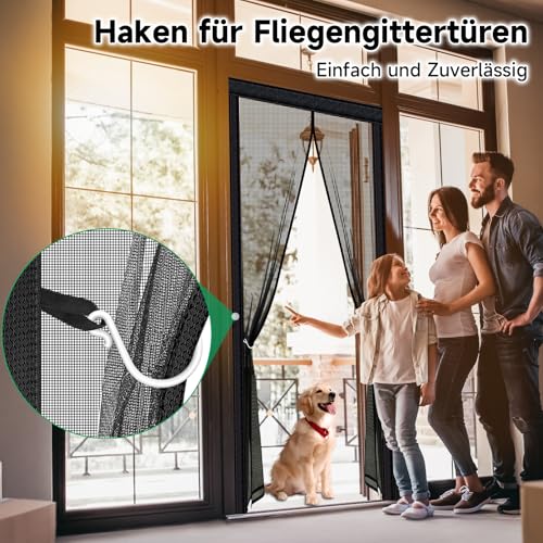 HOFUDON Fly Screen Balcony Door Magnetic 90 x 210 cm, Full Continuous Magnetic Closure No Gaps for Fibreglass Fly Screen Door, Insect Protection, No Drilling, Tear-Resistant, Weatherproof, 4 cm Strap Top