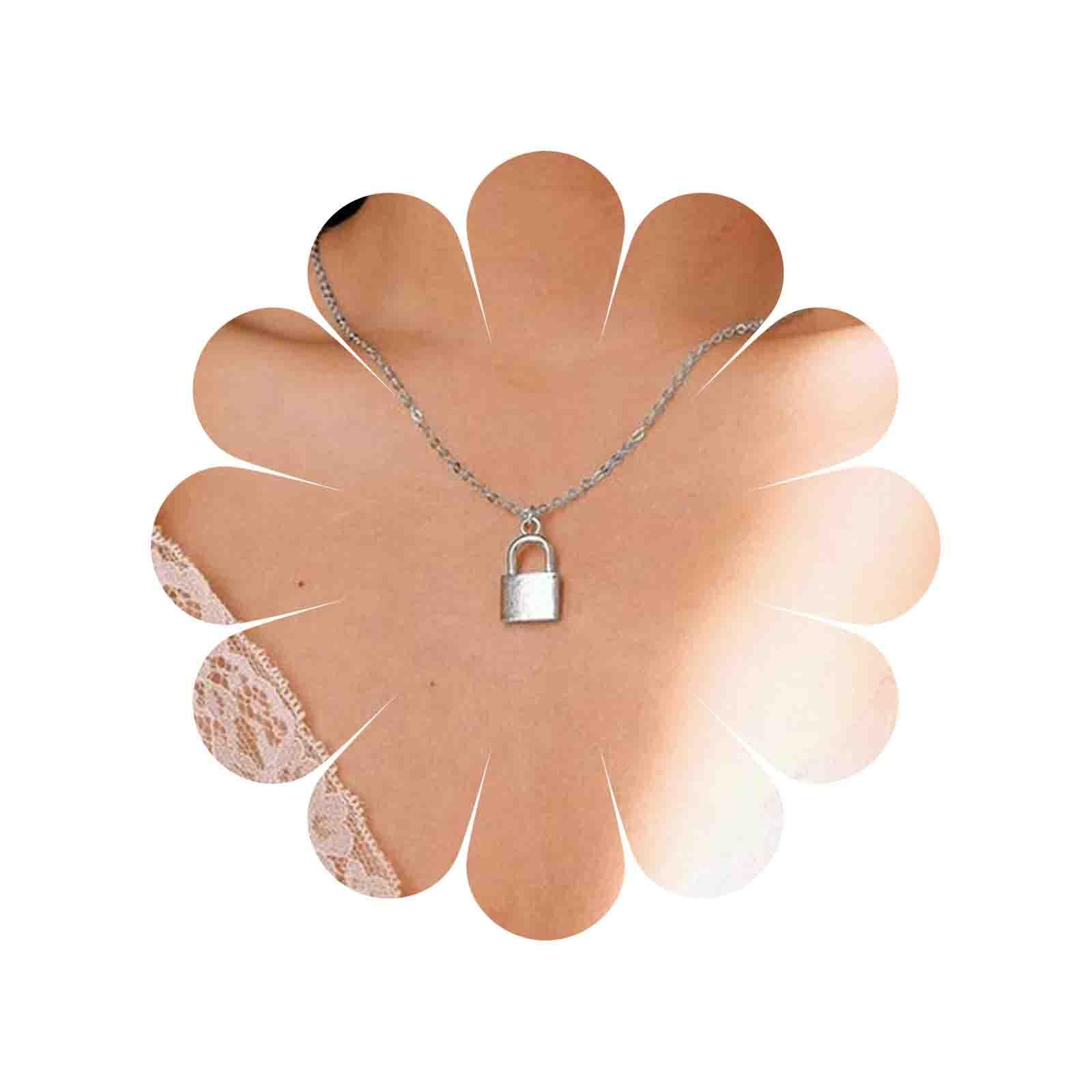 Yienate Silver Dainty Lock Necklace Padlock Pendant Fashion Charm Minimalist Necklace Jewelry for Women and Girls