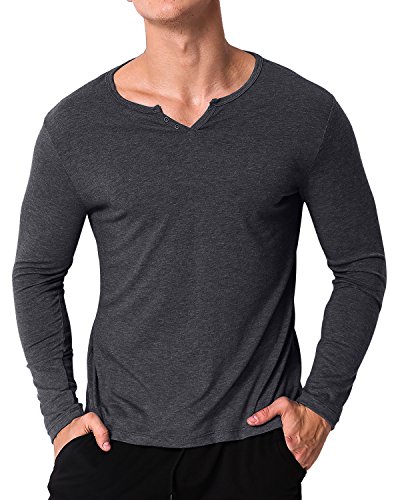 MODCHOK Men's Casual Long Sleeve T Shirts V Neck Sweatshirts Slim Fit Tops Dark Grey 2XL